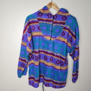 Vintage Jeans Wear Fleece Hooded Sweatshirt Aztec Geometric 90s Colorful 1/4 Zip